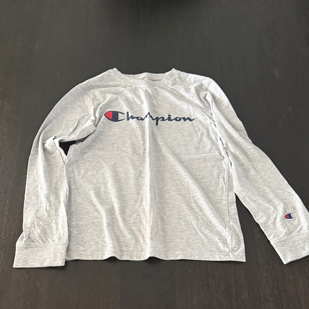 Champion Heather Gray Logo Long Sleeve Tee